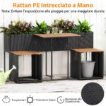 Costway Set di mobili da patio con letto da giardino rialzato in legno di acacia, Tavolo e sedie in rattan PE con spazio di stoccaggio per veranda - immagine 9