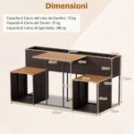 Costway Set di mobili da patio con letto da giardino rialzato in legno di acacia, Tavolo e sedie in rattan PE con spazio di stoccaggio per veranda Marrone - immagine 5