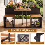 Costway Set di mobili da patio con letto da giardino rialzato in legno di acacia, Tavolo e sedie in rattan PE con spazio di stoccaggio per veranda Marrone - immagine 9