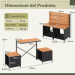 Costway Set di mobili da patio con letto da giardino rialzato, Tavolo e sedie in rattan PE con spazio di stoccaggio per veranda - immagine 6