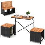 Costway Set di mobili da patio con letto da giardino rialzato, Tavolo e sedie in rattan PE con spazio di stoccaggio per veranda - immagine 5