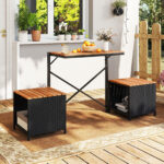 Costway Set di mobili da patio con letto da giardino rialzato, Tavolo e sedie in rattan PE con spazio di stoccaggio per veranda - immagine 2
