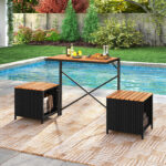 Costway Set di mobili da patio con letto da giardino rialzato, Tavolo e sedie in rattan PE con spazio di stoccaggio per veranda - immagine 3