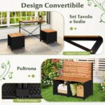 Costway Set di mobili da patio con letto da giardino rialzato, Tavolo e sedie in rattan PE con spazio di stoccaggio per veranda - immagine 7