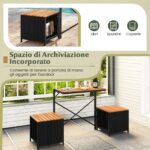 Costway Set di mobili da patio con letto da giardino rialzato, Tavolo e sedie in rattan PE con spazio di stoccaggio per veranda - immagine 8