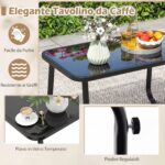 Costway Set di mobili da patio con tavolino in vetro temperato, Set da conversazione per esterni con telaio metallico Marrone - immagine 8