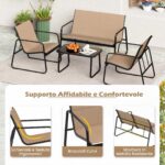 Costway Set di mobili da patio con tavolino in vetro temperato, Set da conversazione per esterni con telaio metallico Marrone - immagine 9