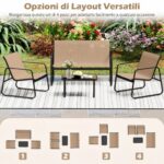 Costway Set di mobili da patio con tavolino in vetro temperato, Set da conversazione per esterni con telaio metallico Marrone - immagine 10