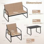 Costway Set di mobili da patio con tavolino in vetro temperato, Set da conversazione per esterni con telaio metallico Marrone - immagine 6
