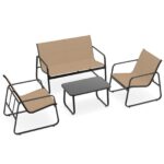 Costway Set di mobili da patio con tavolino in vetro temperato, Set da conversazione per esterni con telaio metallico Marrone - immagine 5