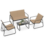 Costway Set di mobili da patio con tavolino in vetro temperato, Set da conversazione per esterni con telaio metallico Marrone