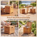 Costway Set di panca da giardino e 3 contenitori in legno massello con coperchio e maniglia, Panchina a 2 posti con baule multiuso deposito sotto seduta - immagine 6