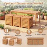Costway Set di panca da giardino e 3 contenitori in legno massello con coperchio e maniglia, Panchina a 2 posti con baule multiuso deposito sotto seduta - immagine 8
