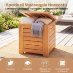 Costway Set di panca da giardino e 3 contenitori in legno massello con coperchio e maniglia, Panchina a 2 posti con baule multiuso deposito sotto seduta - immagine 10