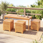 Costway Set di panca da giardino e 3 contenitori in legno massello con coperchio e maniglia, Panchina a 2 posti con baule multiuso deposito sotto seduta - immagine 2