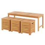 Costway Set di panca da giardino e 3 contenitori in legno massello con coperchio e maniglia, Panchina a 2 posti con baule multiuso deposito sotto seduta - immagine 3