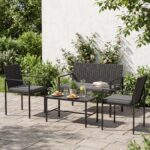 Costway Set di salotto da giardino a 4 pezzi in rattan con tavolino da caffè in vetro temperato, Poltrone da esterno per patio cortile Grigio - immagine 2