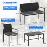 Costway Set di salotto da giardino a 4 pezzi in rattan con tavolino da caffè in vetro temperato, Poltrone da esterno per patio cortile Grigio - immagine 5