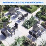 Costway Set di salotto da giardino a 4 pezzi in rattan con tavolino da caffè in vetro temperato, Poltrone da esterno per patio cortile Grigio - immagine 6