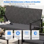Costway Set di salotto da giardino a 4 pezzi in rattan con tavolino da caffè in vetro temperato, Poltrone da esterno per patio cortile Grigio - immagine 7
