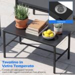 Costway Set di salotto da giardino a 4 pezzi in rattan con tavolino da caffè in vetro temperato, Poltrone da esterno per patio cortile Grigio - immagine 8