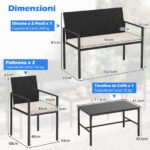 Costway Set di salotto da giardino a 4 pezzi in rattan con tavolino da caffè in vetro temperato, Poltrone da esterno per patio cortile Beige - immagine 5