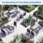 Costway Set di salotto da giardino a 4 pezzi in rattan con tavolino da caffè in vetro temperato, Poltrone da esterno per patio cortile Beige - immagine 6