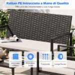 Costway Set di salotto da giardino a 4 pezzi in rattan con tavolino da caffè in vetro temperato, Poltrone da esterno per patio cortile Beige - immagine 7