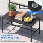 Costway Set di salotto da giardino a 4 pezzi in rattan con tavolino da caffè in vetro temperato, Poltrone da esterno per patio cortile Beige - immagine 8