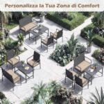 Costway Set di salotto da giardino a 4 pezzi in rattan con tavolino da caffè in vetro temperato, Poltrone da esterno per patio cortile Giallo - immagine 6