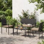 Costway Set di salotto da giardino a 4 pezzi in rattan con tavolino da caffè in vetro temperato, Poltrone da esterno per patio cortile Giallo - immagine 2