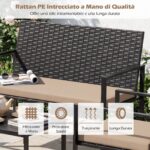 Costway Set di salotto da giardino a 4 pezzi in rattan con tavolino da caffè in vetro temperato, Poltrone da esterno per patio cortile Giallo - immagine 7