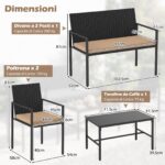 Costway Set di salotto da giardino a 4 pezzi in rattan con tavolino da caffè in vetro temperato, Poltrone da esterno per patio cortile Giallo - immagine 5