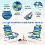 Costway Set di sedie da spiaggia e tavolino, Sedie da esterno reclinabili con tavolino da campeggio a scomparsa Verde - immagine 6