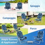 Costway Set di sedie da spiaggia e tavolino, Sedie da esterno reclinabili con tavolino da campeggio a scomparsa Blu - immagine 11