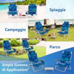Costway Set di sedie da spiaggia e tavolino, Sedie da esterno reclinabili con tavolino da campeggio a scomparsa Azzurro - immagine 6