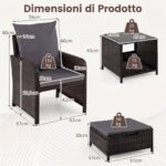 Costway Salotto da esterno 5 pezzi rattan tavolino vetro 2poltrone+2pouf cuscini morbidi, Set giardino terrazzo balcone piscina Grigio - immagine 5