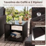 Costway Salotto da esterno 5 pezzi rattan tavolino vetro 2poltrone+2pouf cuscini morbidi, Set giardino terrazzo balcone piscina Grigio - immagine 7