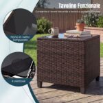 Costway Set mobili da esterno 3 pezzi con piano in vetro temperato, Set sedie e tavolo in rattan con morbidi cuscini Blu - immagine 6