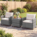 Costway Set mobili da esterno 3 pezzi con vetro temperato morbidi cuscini, Set sedie e tavolo in rattan per balcone veranda e giardino Bianco - immagine 4