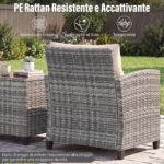 Costway Set mobili da esterno 3 pezzi con vetro temperato morbidi cuscini, Set sedie e tavolo in rattan per balcone veranda e giardino Bianco - immagine 6