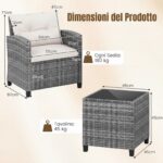 Costway Set mobili da esterno 3 pezzi con vetro temperato morbidi cuscini, Set sedie e tavolo in rattan per balcone veranda e giardino Bianco - immagine 5