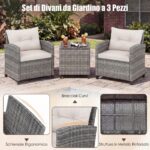 Costway Set mobili da esterno 3 pezzi con vetro temperato morbidi cuscini, Set sedie e tavolo in rattan per balcone veranda e giardino Bianco - immagine 8