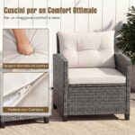 Costway Set mobili da esterno 3 pezzi con vetro temperato morbidi cuscini, Set sedie e tavolo in rattan per balcone veranda e giardino Bianco - immagine 9