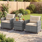 Costway Set mobili da esterno 3 pezzi con vetro temperato morbidi cuscini, Set sedie e tavolo in rattan per balcone veranda e giardino Giallo - immagine 2