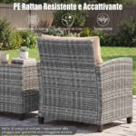 Costway Set mobili da esterno 3 pezzi con vetro temperato morbidi cuscini, Set sedie e tavolo in rattan per balcone veranda e giardino Giallo - immagine 6