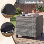 Costway Set mobili da esterno 3 pezzi con vetro temperato morbidi cuscini, Set sedie e tavolo in rattan per balcone veranda e giardino Giallo - immagine 7