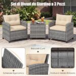 Costway Set mobili da esterno 3 pezzi con vetro temperato morbidi cuscini, Set sedie e tavolo in rattan per balcone veranda e giardino Giallo - immagine 8