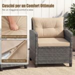 Costway Set mobili da esterno 3 pezzi con vetro temperato morbidi cuscini, Set sedie e tavolo in rattan per balcone veranda e giardino Giallo - immagine 9
