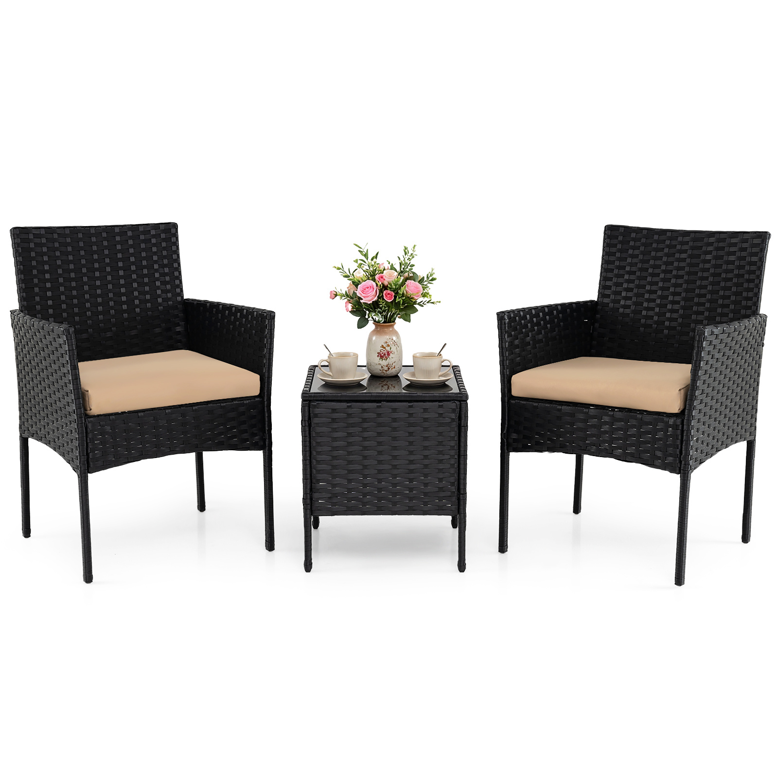Set-mobili-da-giardino-3-pezzi-in-rattan-con-tavolino-vetro-temperato-e-2-poltrone-mediaId103573537-1773391720.jpg Costway Set mobili da giardino 3 pezzi in rattan con tavolino vetro temperato e 2 poltrone, Arredamento esterno per patio balcone e piscina Giallo - immagine 1